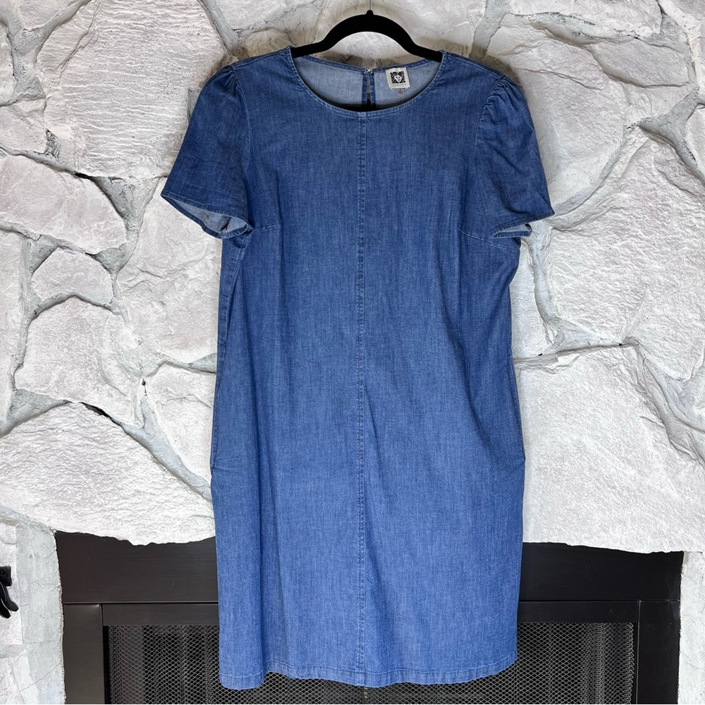 Anne Klein | Women’s Classic Blue Denim Shift Dress With Pockets, Size 8